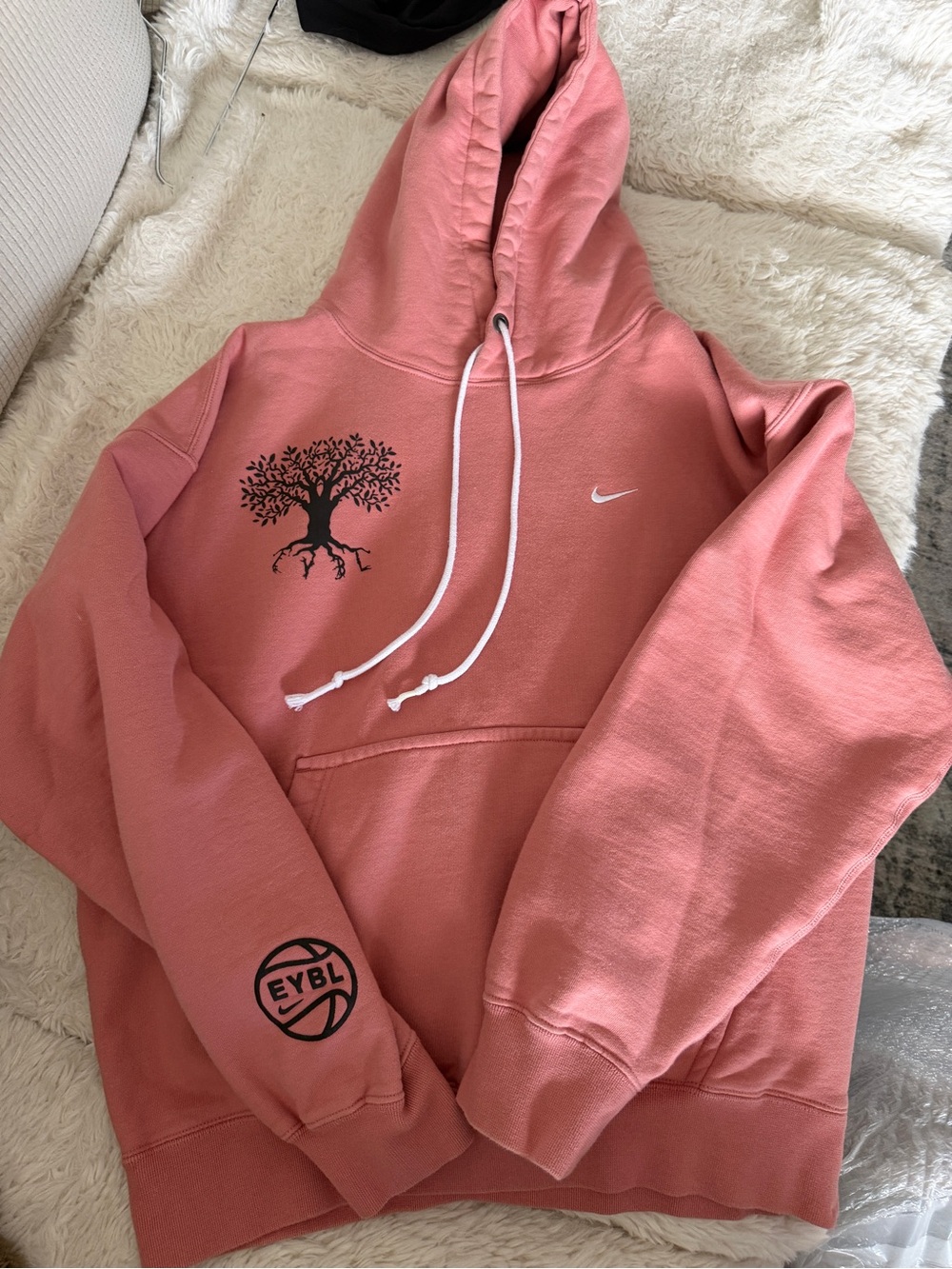 Nike Coral Pink Hoodie with Tree Graphic